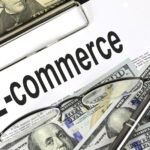 Illustration showing digital transactions and online shopping activities symbolizing the income of a successful e-commerce business through modern technology and global connectivity.